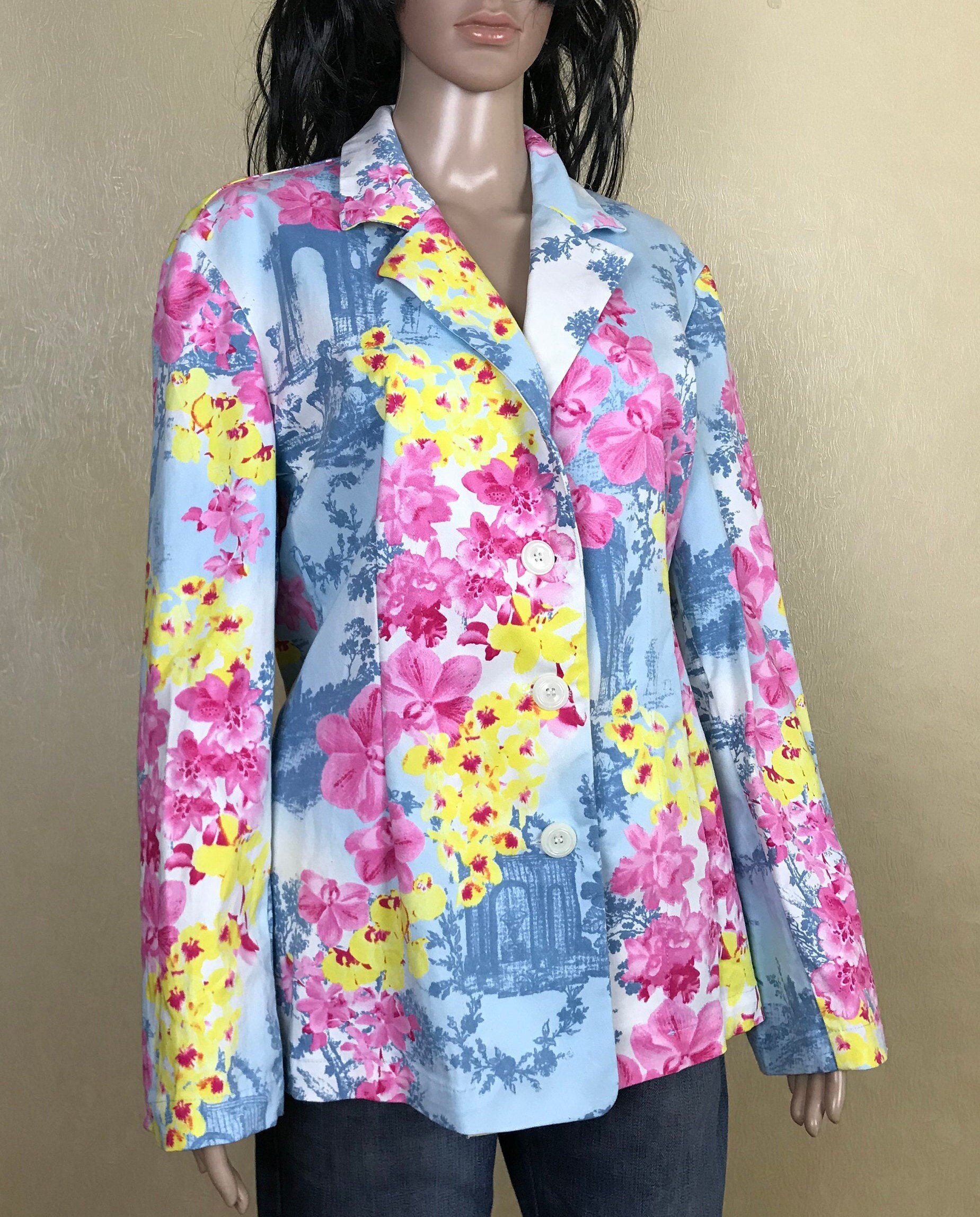 Plus Size Floral Blazer With Long Sleeves 90s Vintage Size - Etsy