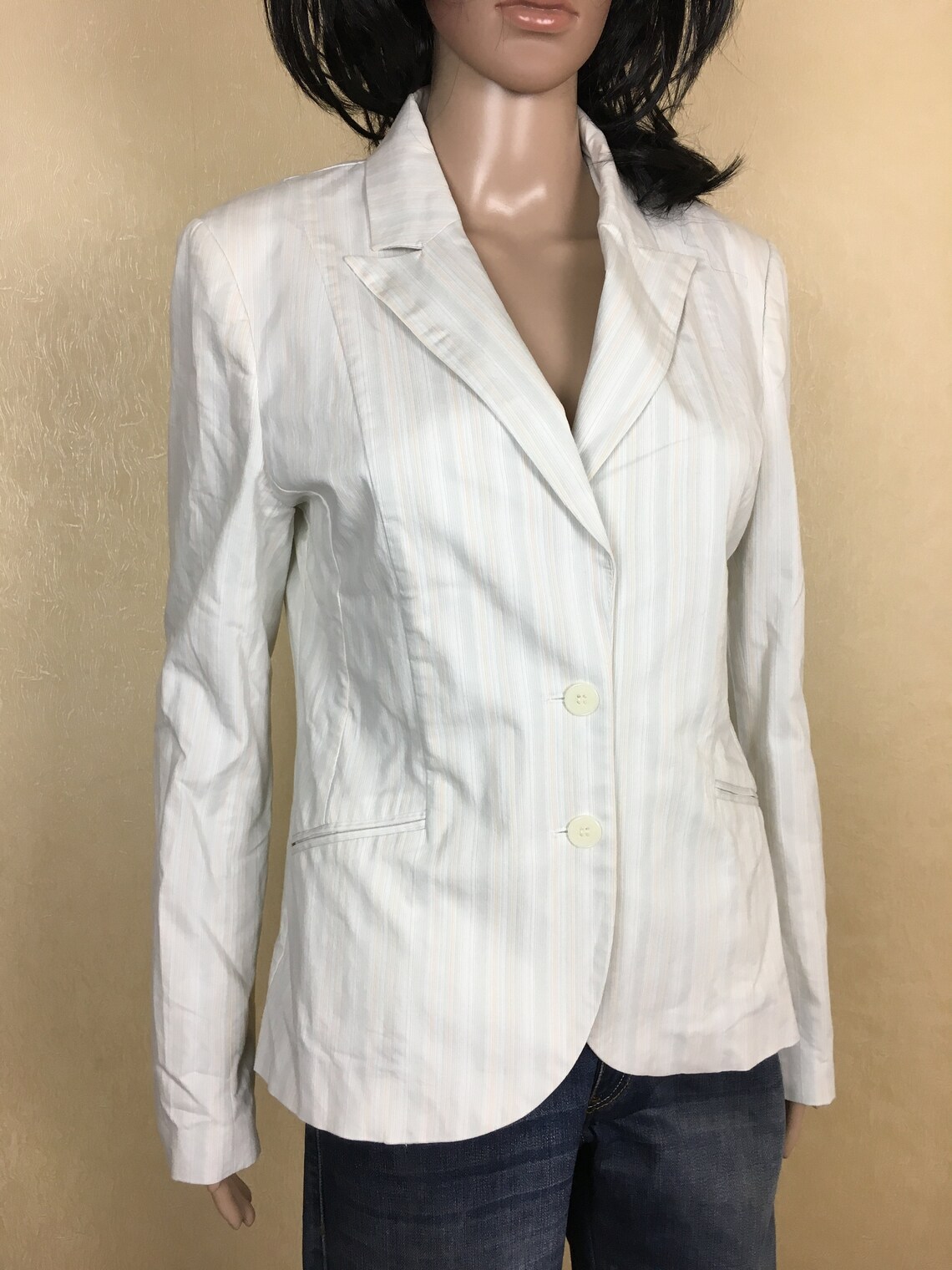 Women's White Striped Blazer Vintage 90s Size M - Etsy