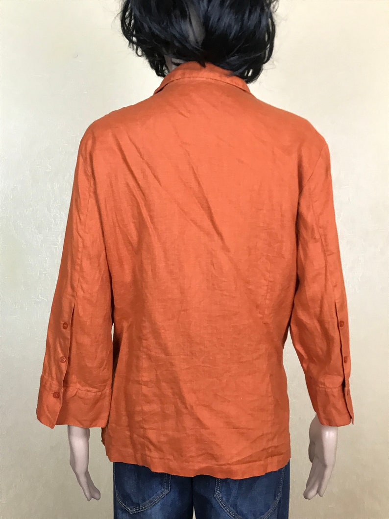 vintage 90s size XL collared blouse with 34 sleeves Marco Pecci linen blouse women/'s orange shirt