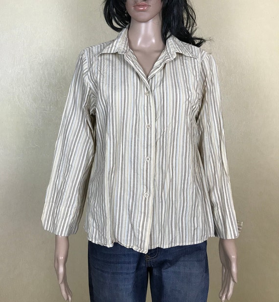 Plus Size Striped Cotton Blouse, Vintage 90s, Size