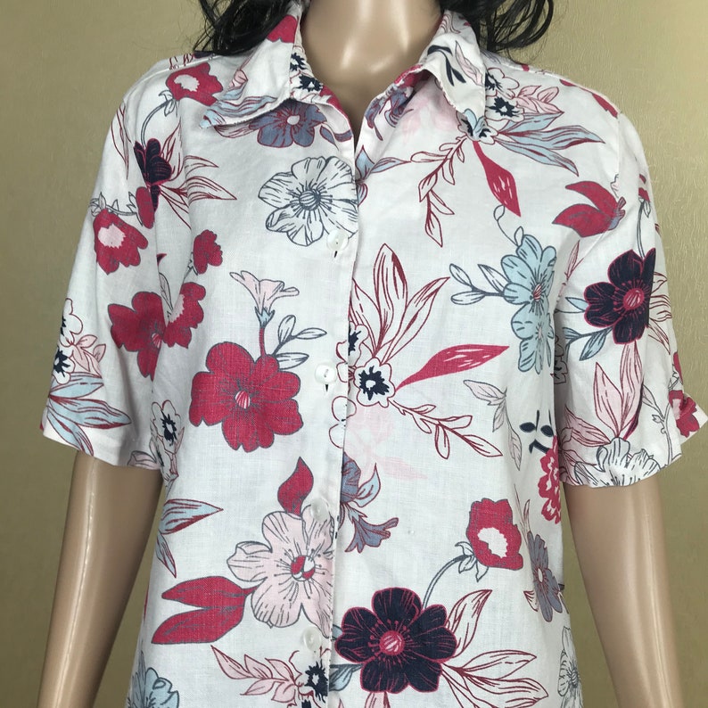 Plus Size Women/'s Floral Linen Shirt by BONITA 90s Vintage Size XL