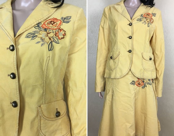 Women's Yellow Corduroy Suit, 80s Vintage, Size M.
