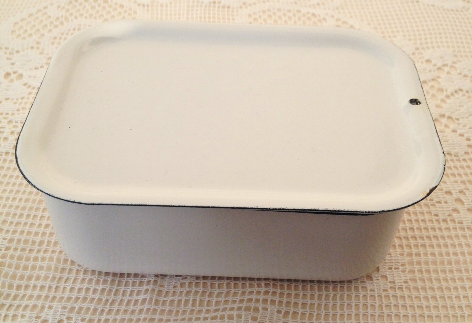 Vintage white enamel container with lid enamelware Etsy