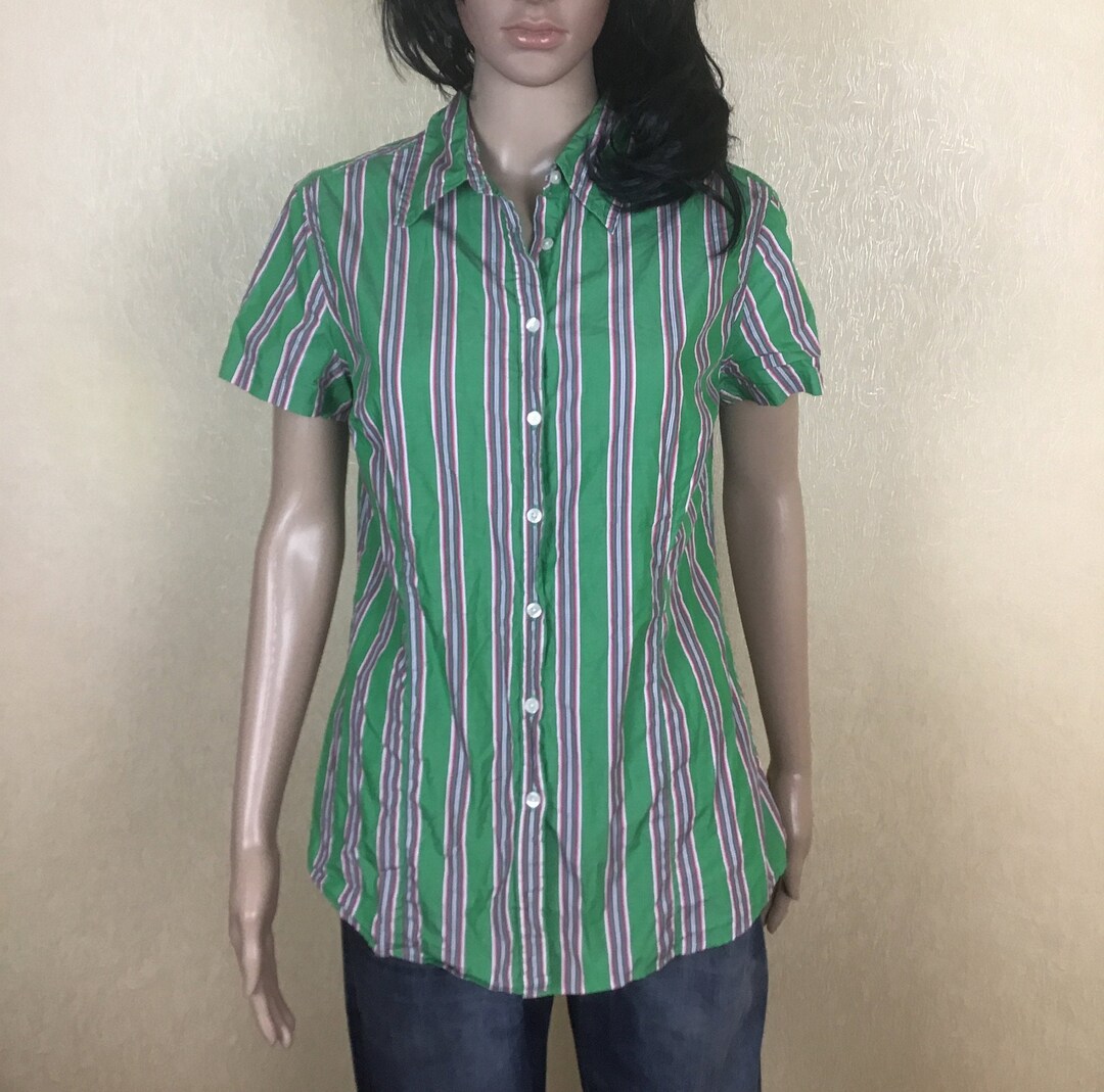 Button Down Green Shirt Short Sleeve Summer Blouse Size L. Etsy Canada