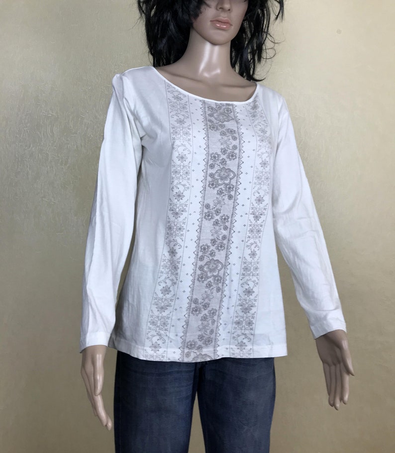 Women's Floral Cotton Blouse Round Neck Long Sleeve Top Etsy