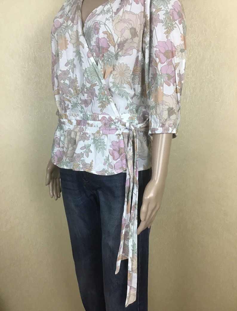 Floral Shirt Abstract Print Blouse Light Blouse Vintage Blouse 80s 90s Top Minimal Blouse Floral Blouse Short Sleeve Blouse Women/'s Size M