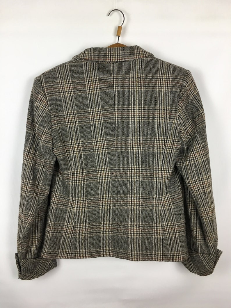 One Button Check Jacket Brown Jacket Vintage 80s. Size 8 US Women/'s Plaid Wool Jacket