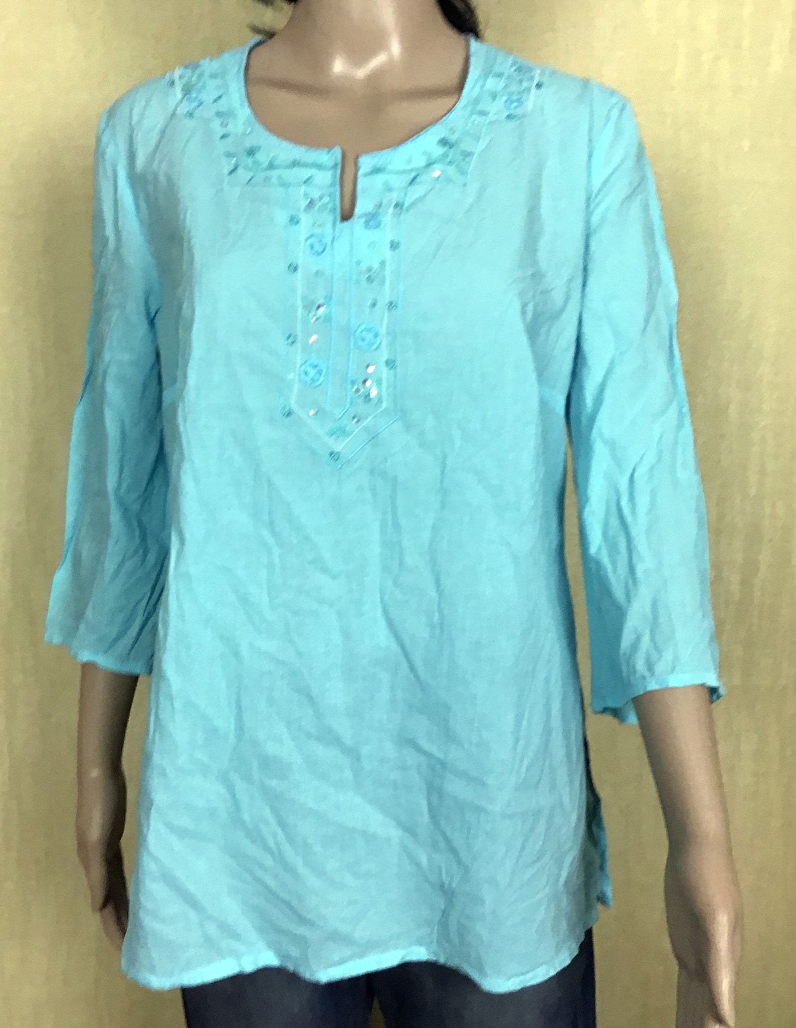 Women's Embroidered Cotton Tunic Summer Casual 3/4 Sleeve Etsy UK