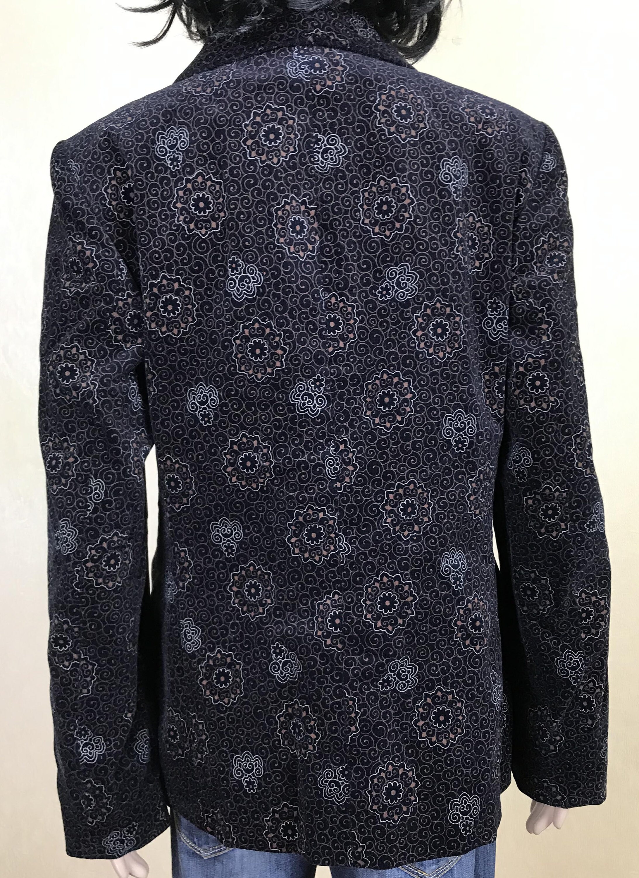 Women Ethnic Flower Fleece Spliced Corduroy Padded Coat