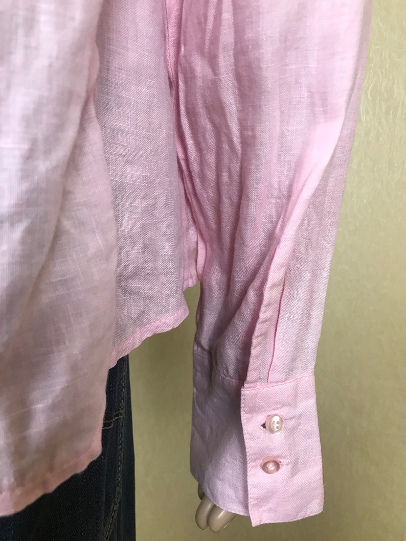 Linen Jabot Shirt Pink Linen Blouse 90s Great Condition Size L Simple Linen Blouse Summer Blouse