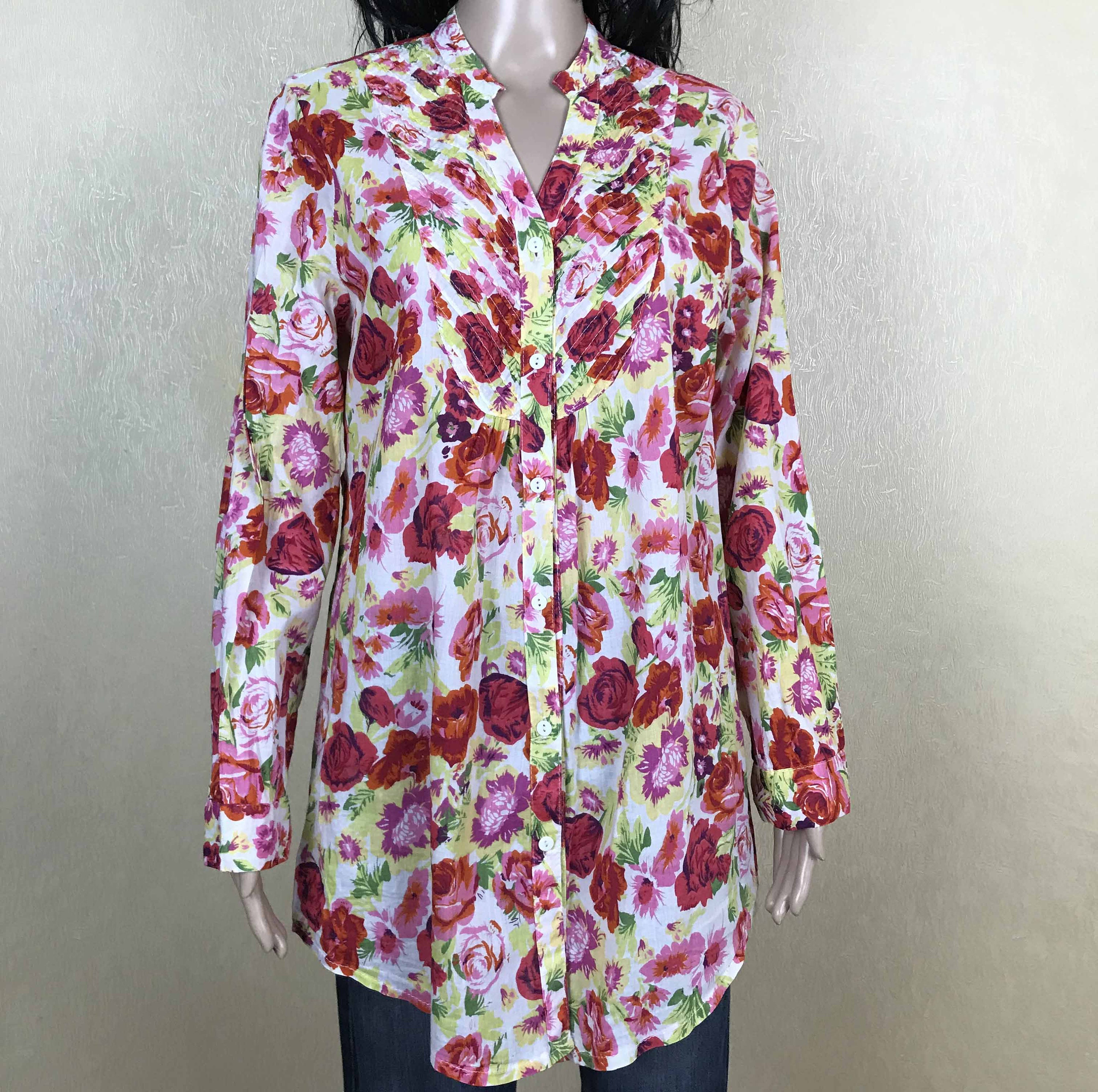 Women's floral tunic cotton summer blouse red flowers | Etsy