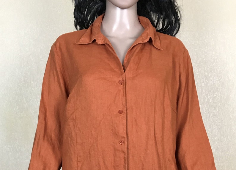vintage 90s size XL collared blouse with 34 sleeves Marco Pecci linen blouse women/'s orange shirt