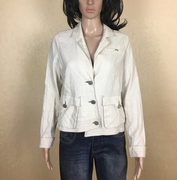 Vintage Cropped Linen Blazer, 90s, Size M