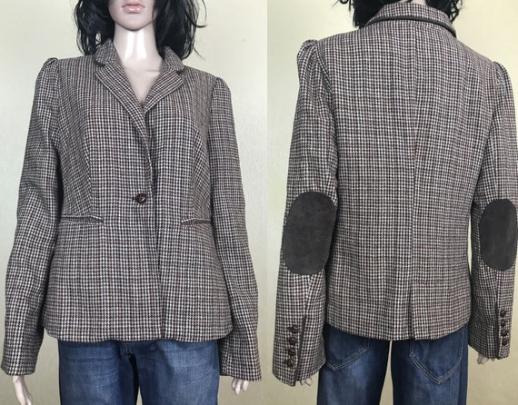 Women's Wool Checkered Blazer, 90s Vintage, Size L
