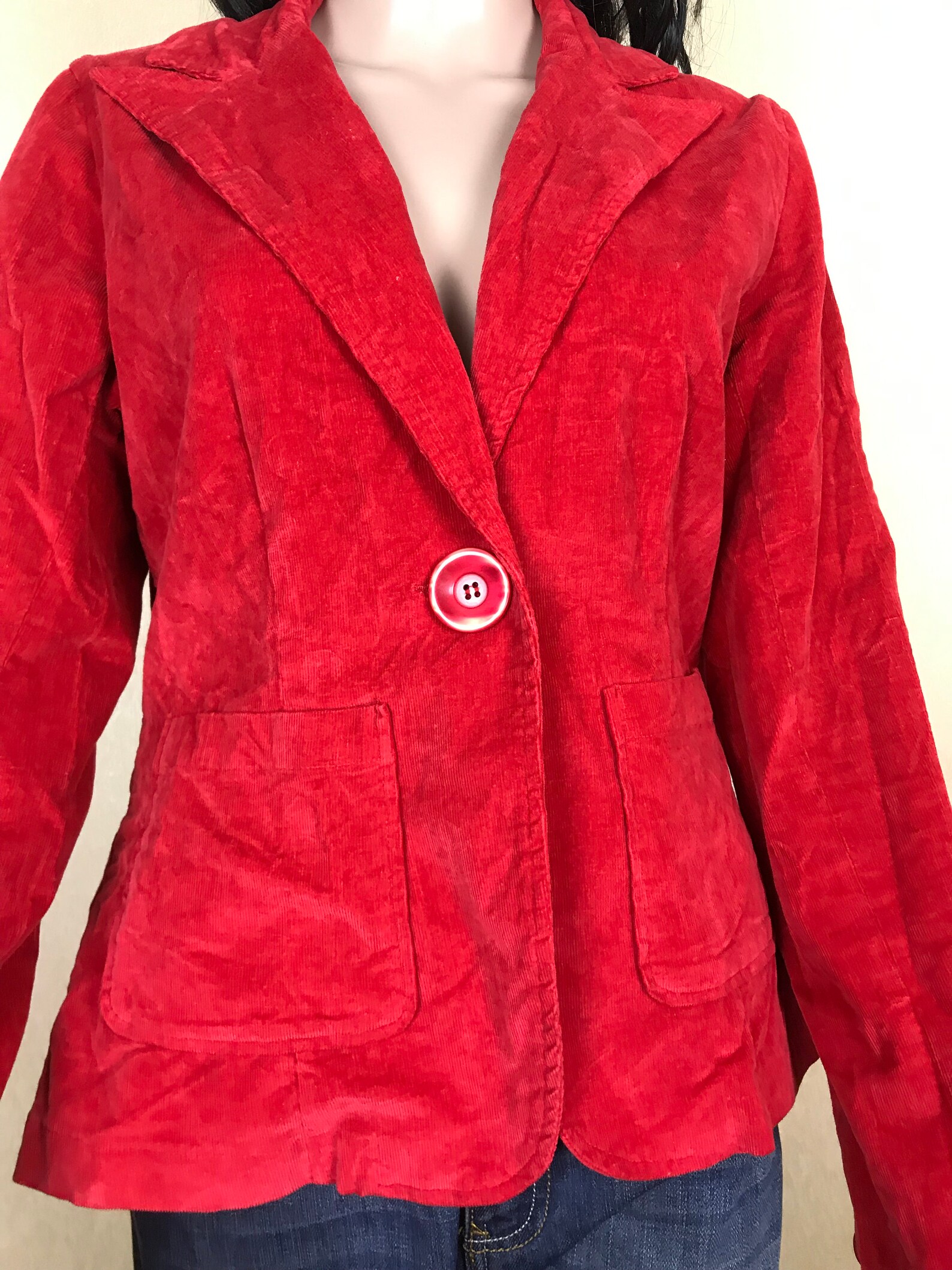 Red corduroy blazer by ONLY cropped one button jacket with Etsy