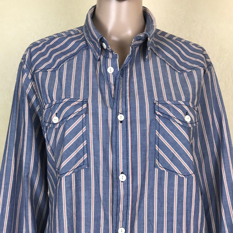 Men/'s Striped Shirt with Long Sleeves Casual Cotton Shirt 90s Vintage Size L