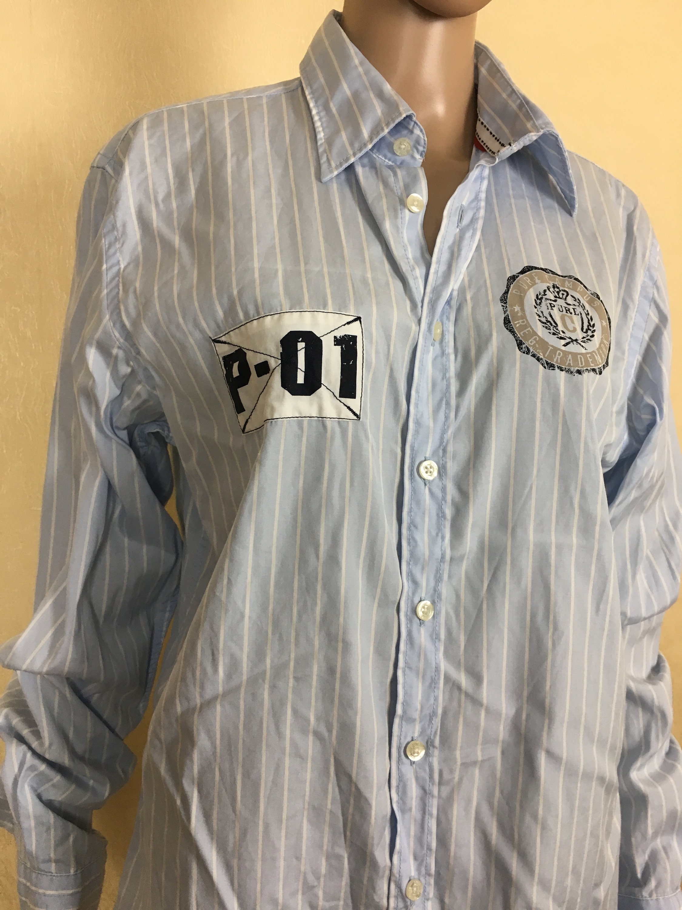 Mens Striped Shirt 90s Blue Hipster Shirt Striped Shirt Preppy Etsy