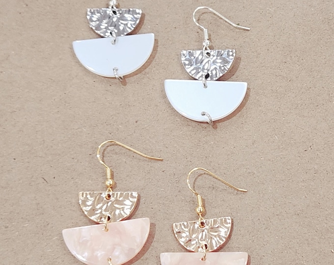 Shell Half Circle Dangle Earrings, Gold and Silver Plated