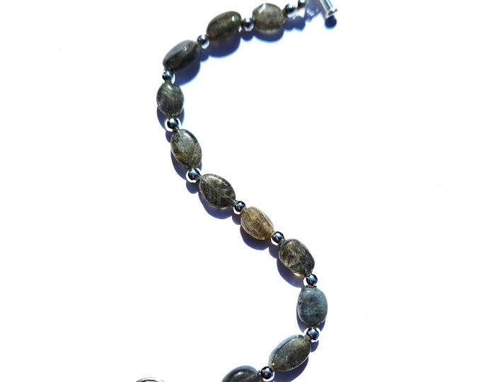 Handmade Labradorite Bracelet with Silver Plated Beads, Natural Gemstones Toggle Clasp