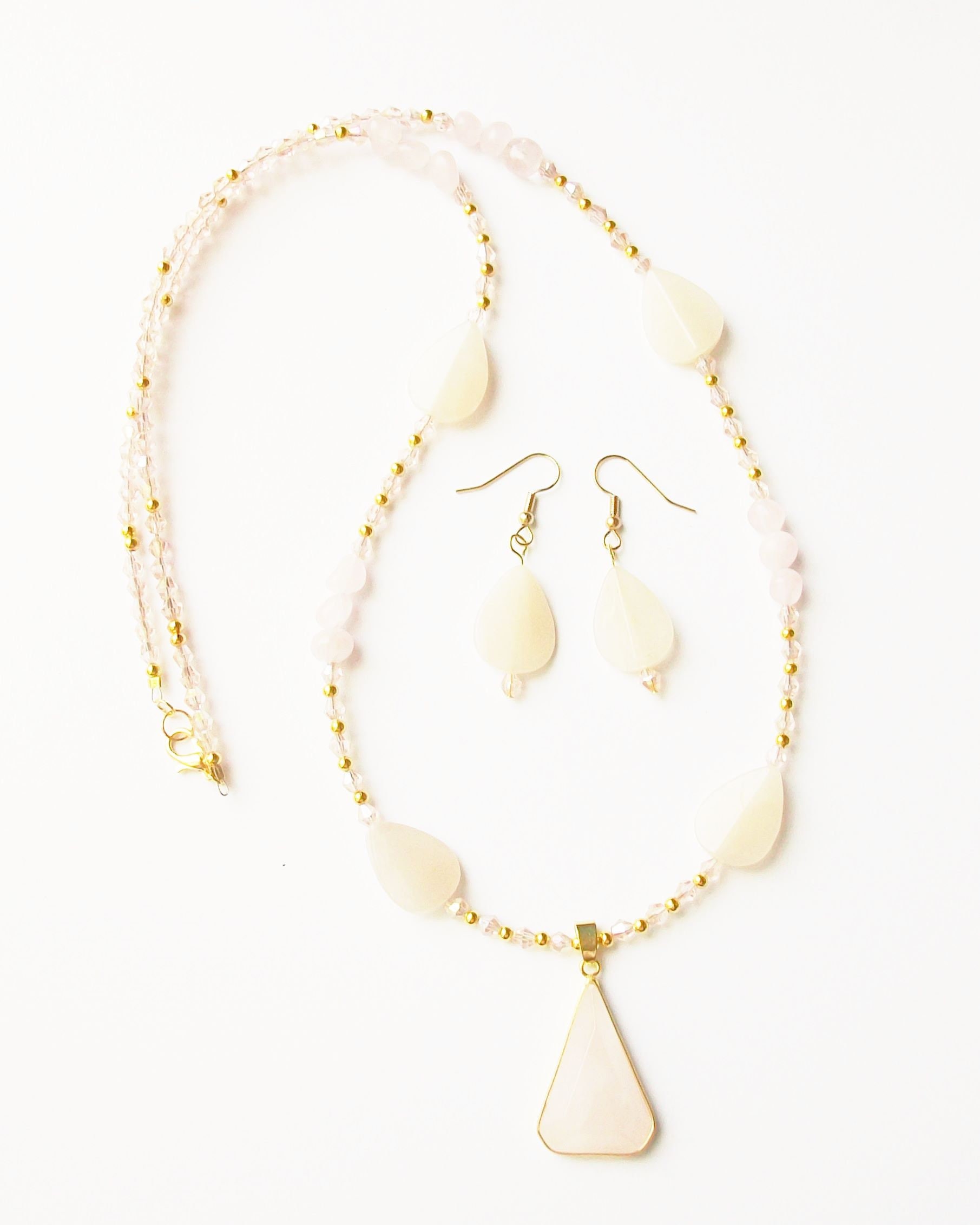 Rose Quartz Necklace and Earrings Set