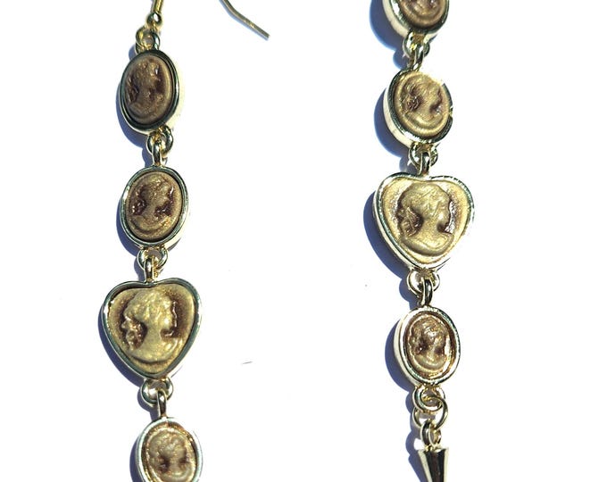 Cameo Charm Earrings with Gold Plated Hooks – 3.5 Inch Drop