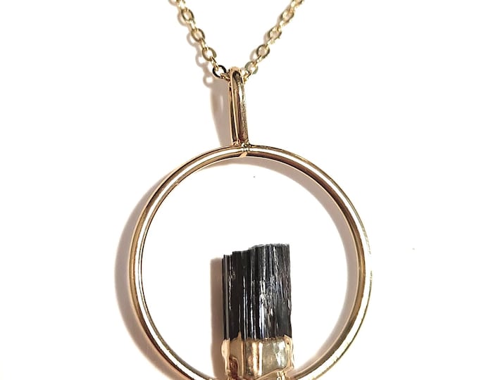 Black Tourmaline Necklace - Protection & Grounding Crystal Pendant- Raw Natural Stone Healing Jewelry - Gift for her