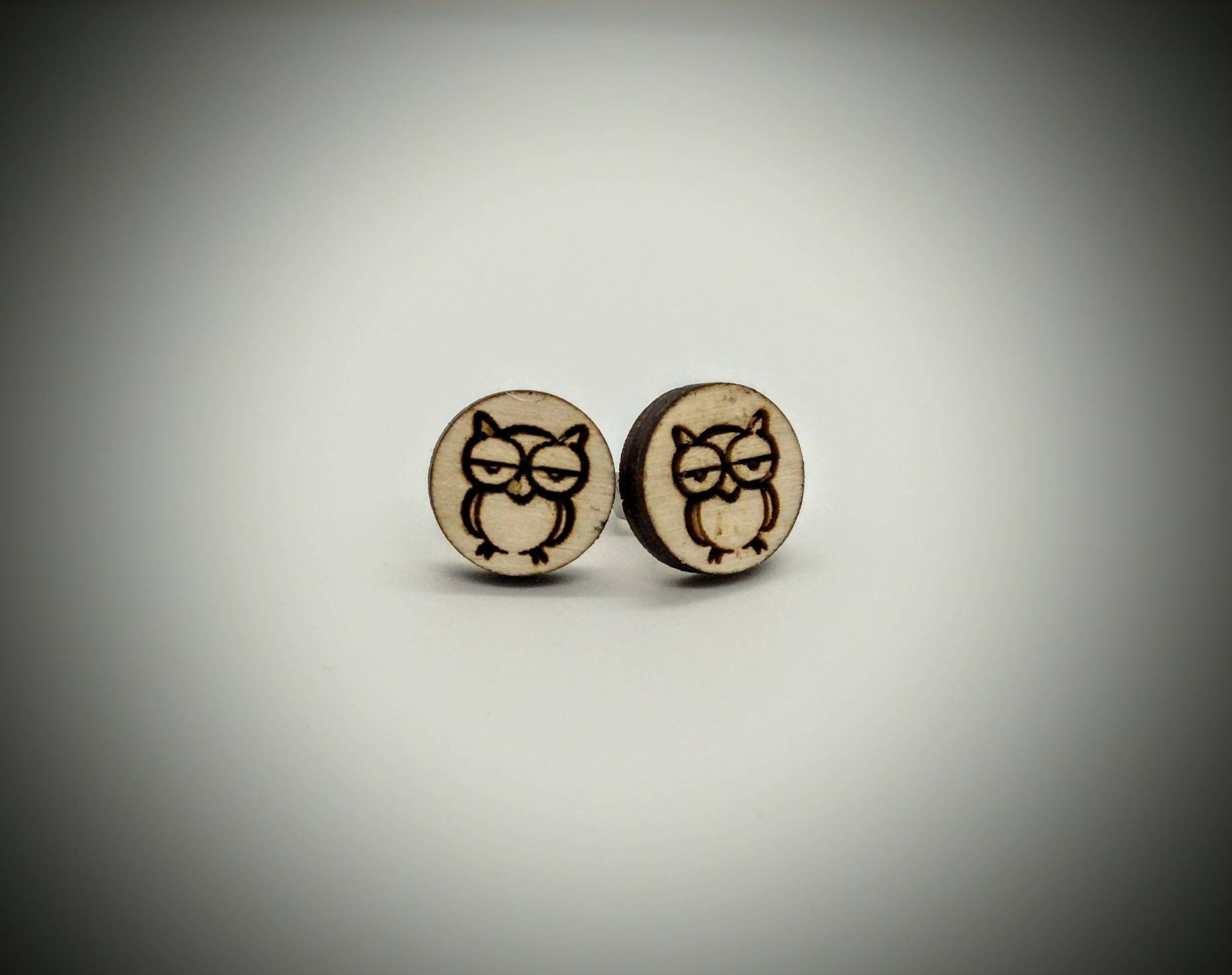 Owl Earrings; stud earrings; wooden earrings; wooden stud earrings