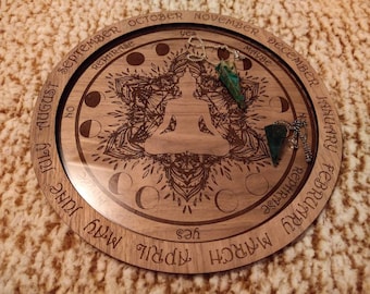 Engraved wooden pendulum board; divination board; pendulum reading; multilayer pendulum board; Walnut pendulum board