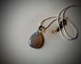 Gemstone necklace; crystal necklace; smoky quartz; teardrop pendant