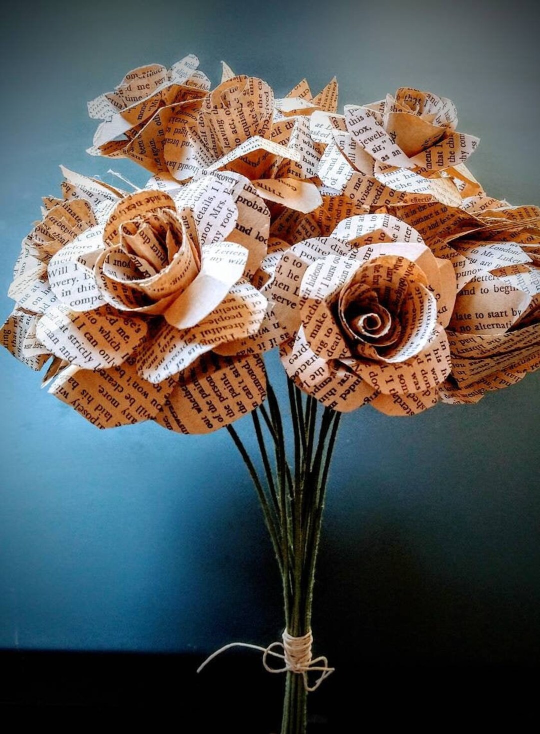 Paper Flower Bouquet Book Page Roses Flowers That Wont Die Etsy