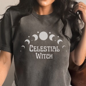 Celestial Witch | Moon Phases | Astrology Cottagecore Tshirt, Pepper