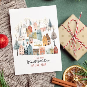 Mooiste tijd van het jaar kerstkaarten, grillige kerstkaarten in aquarelstijl (8, 16 en 24 stuks)