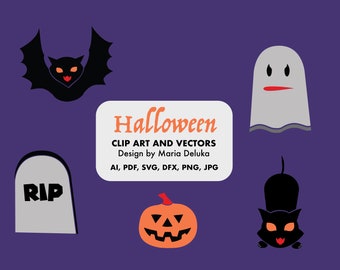 Halloween, Black Cat, Bat, RIP, Pumpkin, Ghost, Vector Digital Download File.