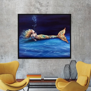 Large Mermaid Oil Painting on Canvas - Ocean Theme Artwork for Living Room Decor - Perfect Gift Idea