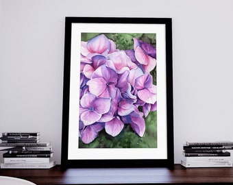 Flowers Original Watercolor, Purple Flowers Canvas Art, Floral Wall Art, Purple Bedroom Wall Decor, Hydrangea Painting, Gift Idea for Her
