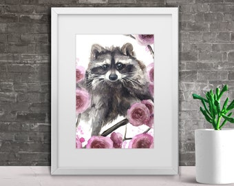 Original Raccoon Painting, Animal Watercolor Painting, Raccoon Lover Gift, Nursery Wall Art, Original Wall Art, Hand painting Artwork