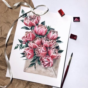 Tulips Watercolor Painting Floral Wall Art Original Artwork Gift for Her