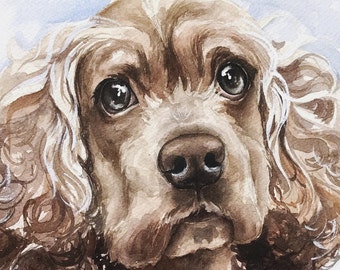 Custom Pet Watercolor Portrait, Dog Memorial Gift
