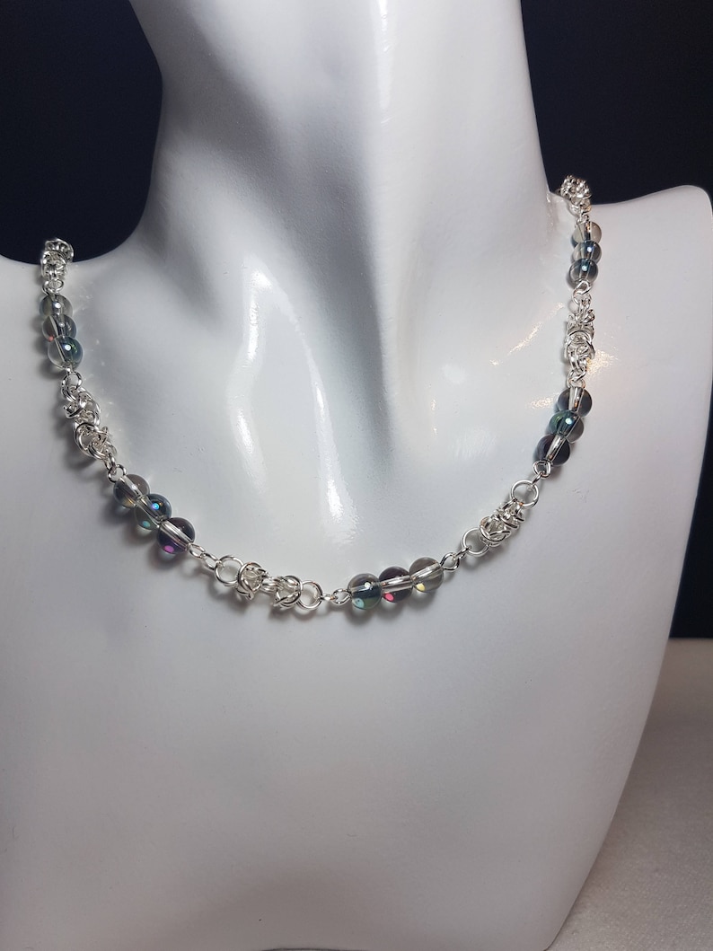 Rainbow coloured bubble glass beads Silver plated Byzantine necklace Gift for any occasion. Byzantine design Unique gift idea