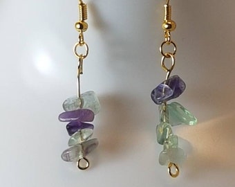 Handmade earrings. Natural Gemstone Chip Earrings. Gold Plated Mini Drop Earrings