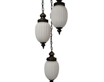 VTG Mid Century Modern Pendant Ceiling Light Frosted White 15 X 7 READ