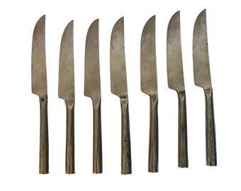 Cuchillos para carne forjados a mano con mango de acero inoxidable, resistentes y afilados, juego de 7 unidades.