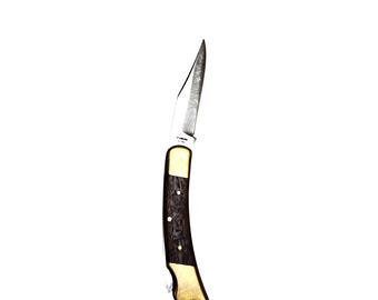Vintage Pocket Knife Brass & Wood 5 In Stainless China