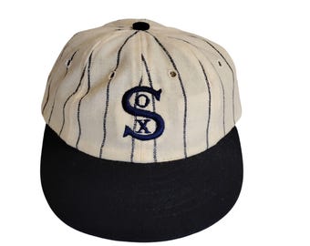 Vintage Chicago White Sox Gestreifte Baseballkappe 7 1/2 Nadelstreifen Wolle Roman