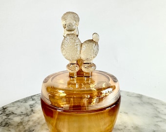 Vintage Peach Glass Poodle Dresser Box