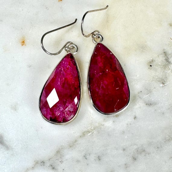 Large Ruby Sterling Silver Drop Earrings Dangle W… - image 6