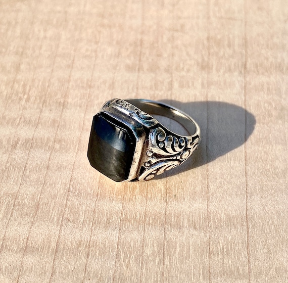 Sterling Silver Onyx Ring, 1930-40's