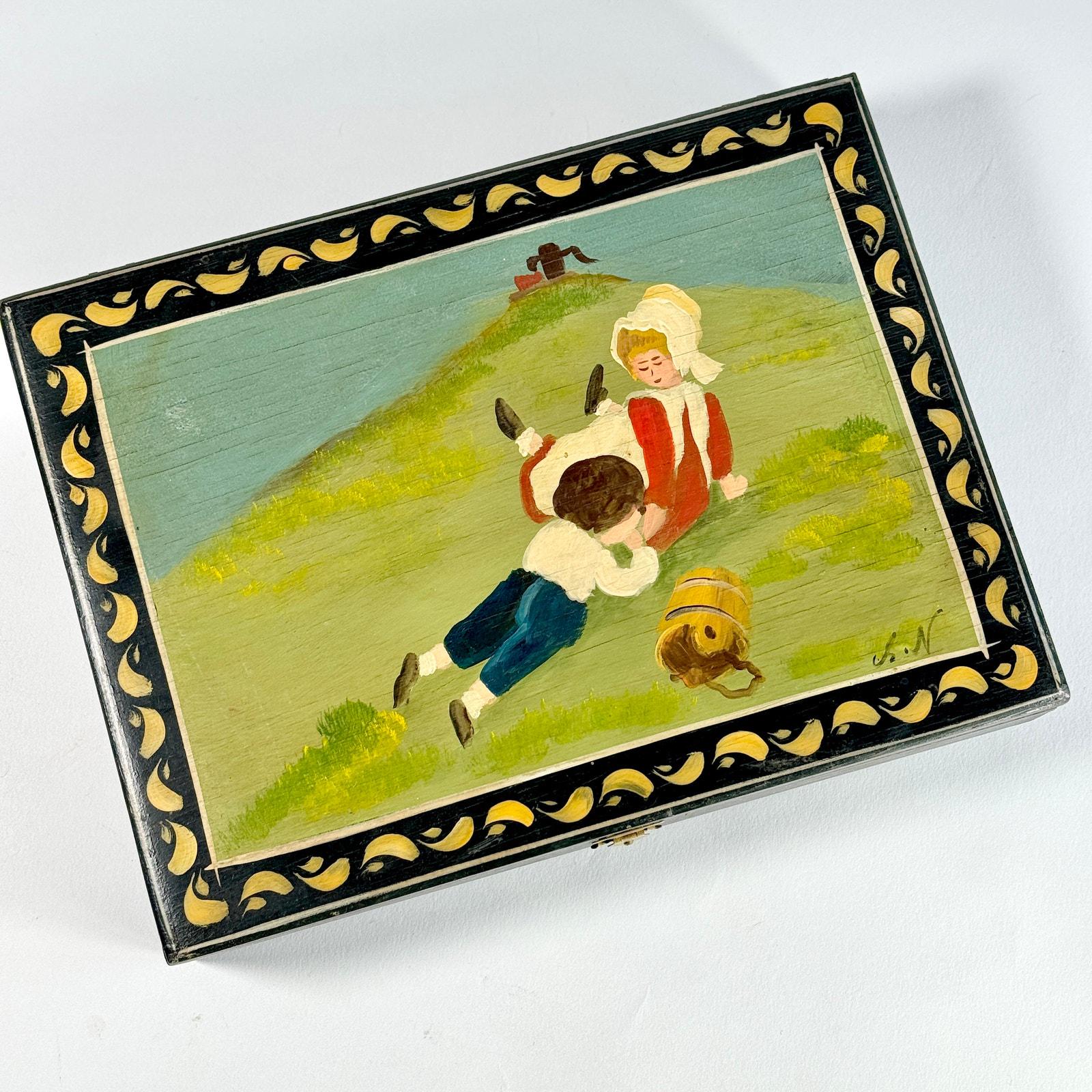 Jack & Jill Cigar Box by Sally Nolan, Painted ,Folk Art