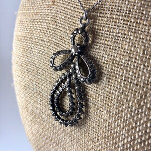 Sterling, 2 part Dangle Marcasite Pendant Necklace with 24 Sterling Chain image 3