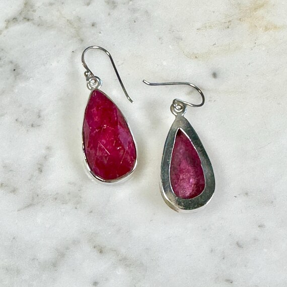 Large Ruby Sterling Silver Drop Earrings Dangle W… - image 5